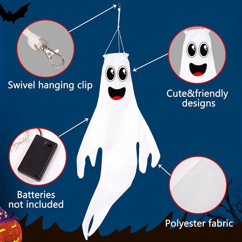 Geefuun 3PCS 43 Inch Halloween Ghost Windsocks Hanging Decorations - Flag Wind Socks for Home Yard Outdoor Decor Party Supplies (Batteries Not Included No Timer) - Image 5